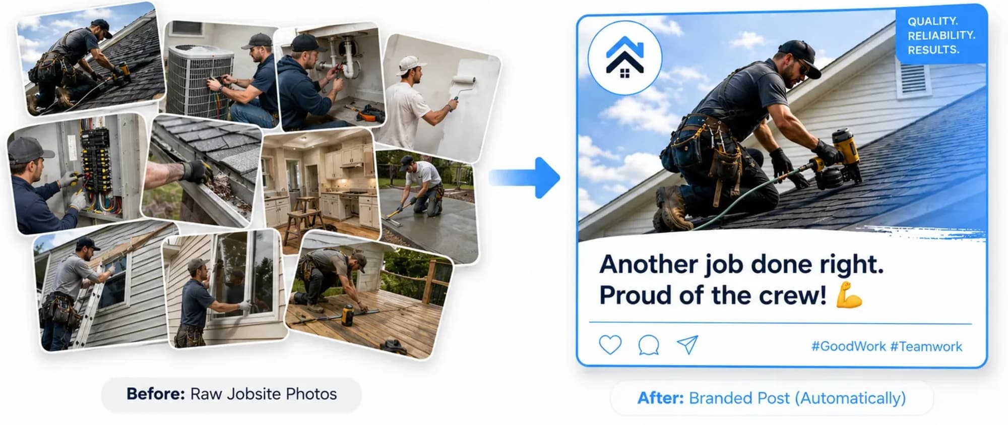 Raw jobsite photos from the field turned into a single branded social post